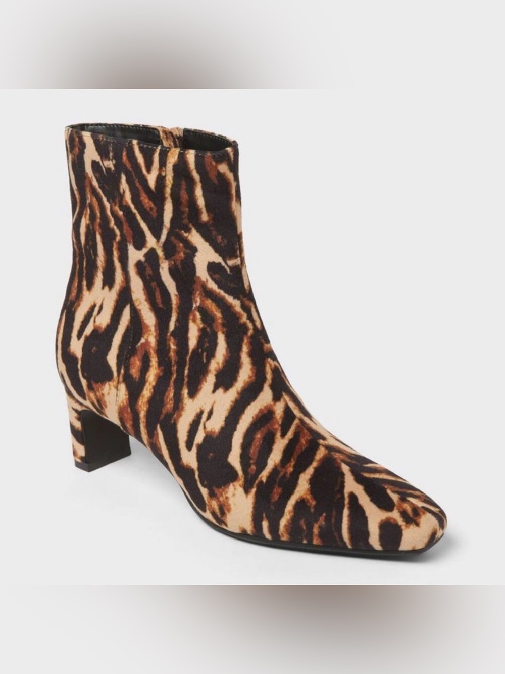 A New Day Tigris Brown Black Low Block Heel Boots Suede Booties- Size 9